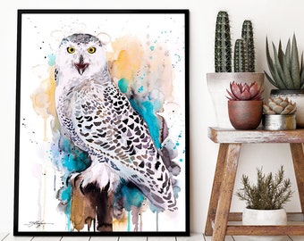 Snowy Owl  watercolor framed canvas by Slaveika Aladjova, Limited edition, art, animal, animal illustration,bird art