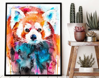 Red panda watercolor framed canvas by Slaveika Aladjova, Limited edition, art, animal watercolor, animal illustration, large art print