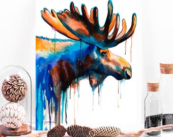 Moose watercolor painting print by Slaveika Aladjova, art, animal, illustration, home decor, Nursery, gift, Wildlife, wall art