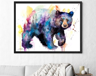 American black bear watercolor framed canvas by Slaveika Aladjova, Limited edition, art, animal watercolor, animal illustration,