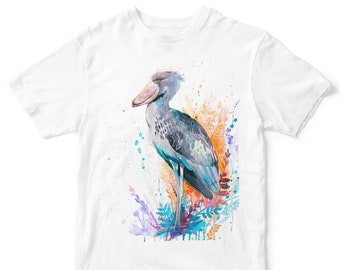 Shoebill T-shirt, Unisex T-shirt, ring spun Cotton 100%, watercolor print T-shirt, T shirt art, T shirt animal,XS, S, M, L, XL, XXL