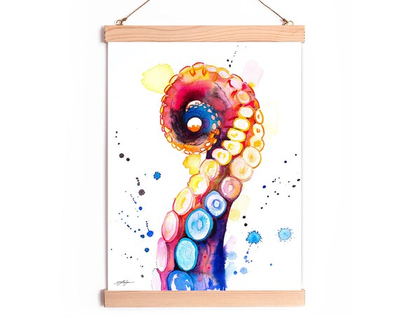 Octopus Tentacle Watercolor Painting Framed, Wall Hanging print, Animal, Home Decor, Wall Art, Illustration, Ready to Hang, Nursery, Print