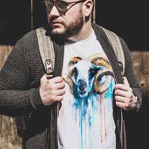 Blue Sheep T-shirt, Unisex T-shirt, ring spun Cotton 100%, watercolor T-shirt, T shirt art, T shirt animal, XS, S, M, L, XL, XXL