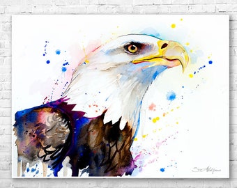 Bald Eagle head watercolor painting print by Slaveika Aladjova, art, animal, illustration, bird, home decor, wall art, Wildlife,Contemporary