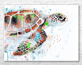 Green Sea turtle watercolor painting print by Slaveika Aladjova, art, animal, illustration, Sea art, sea life art, home decor, Wall art