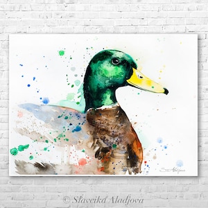 Mallard Duck watercolor painting print by Slaveika Aladjova, art, animal, illustration, bird, home decor, wall art, gift, Nursery