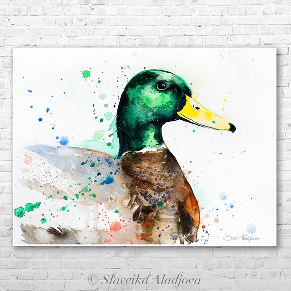 Mallard Duck aquarelle peinture imprimée par Slaveika Aladjova, art, animal, illustration, oiseau, décor à la maison, art mural, cadeau, Pépinière