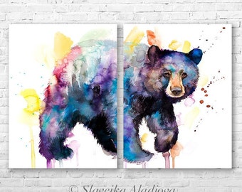 American black bear acquerello pittura stampa di Slaveika Aladjova, animale, illustrazione, decorazione per la casa, Nursery, regalo, Fauna selvatica, arte murale
