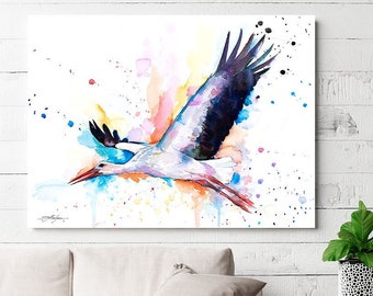 Stork watercolor painting print by Slaveika Aladjova, art, animal, illustration, bird, home decor, wall art, Wildlife, Contemporary