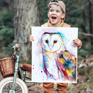 Barn owl watercolor painting print by Slaveika Aladjova, art, animal, illustration, bird, home decor, wall art, gift, portrait,