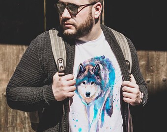 Wolf T-shirt, Unisex T-shirt, ring spun Cotton 100%, watercolor print T-shirt, T shirt art, T shirt animal, XS, S, M, L, XL, XXL