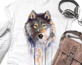 Gray wolf T-shirt, Unisex T-shirt, ring spun Cotton 100%, watercolor print T-shirt, Trendy tees, animal T-shirt, XS, S, M, L, XL, XXL