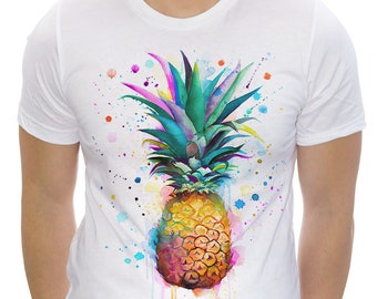 Pineapple T-shirt, Unisex T-shirt, ring spun Cotton 100%, watercolor print T shirt art, T shirt print ,XS, S, M, L, XL, XXL