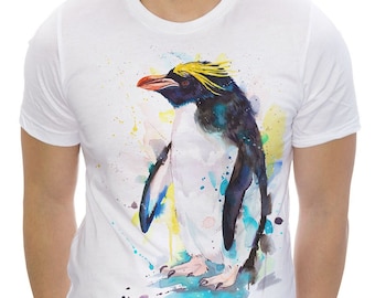 Macaroni penguin T-shirt, Unisex T-shirt, ring spun Cotton 100%, watercolor print T-shirt,T shirt art,T shirt animal, XS, S, M, L, XL, XXL