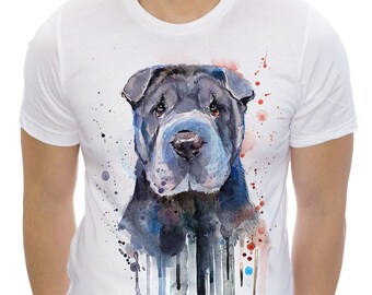 Shar Pei T-shirt, Unisex T-shirt, ring spun Cotton 100%, watercolor print T-shirt, T shirt art, T shirt animal,XS, S, M, L, XL, XXL