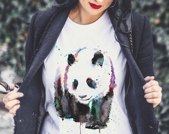 T-shirt Panda, T-shirt Unisex, coton filé en anneau 100%, T-shirt imprimé aquarelle, T-shirt art, T-shirt animal, XS, S, M, L, XL, XXL