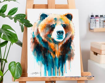 Grizzly bear watercolor painting print  by Slaveika Aladjova, art, animal, illustration, home decor, Nursery, gift, Wildlife, wall art