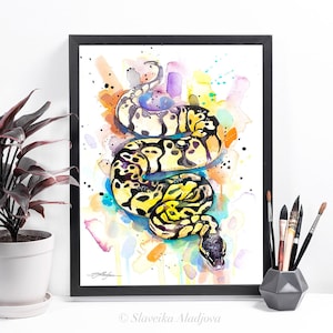 Pastel Ball Python Snake watercolor framed canvas by Slaveika Aladjova, Limited edition, art, animal watercolor, animal illustration,