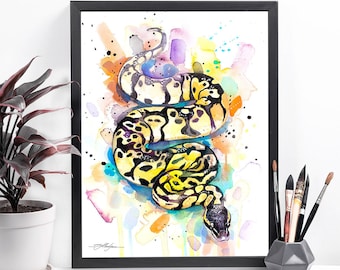 Pastel Ball Python Snake watercolor framed canvas by Slaveika Aladjova, Limited edition, art, animal watercolor, animal illustration,
