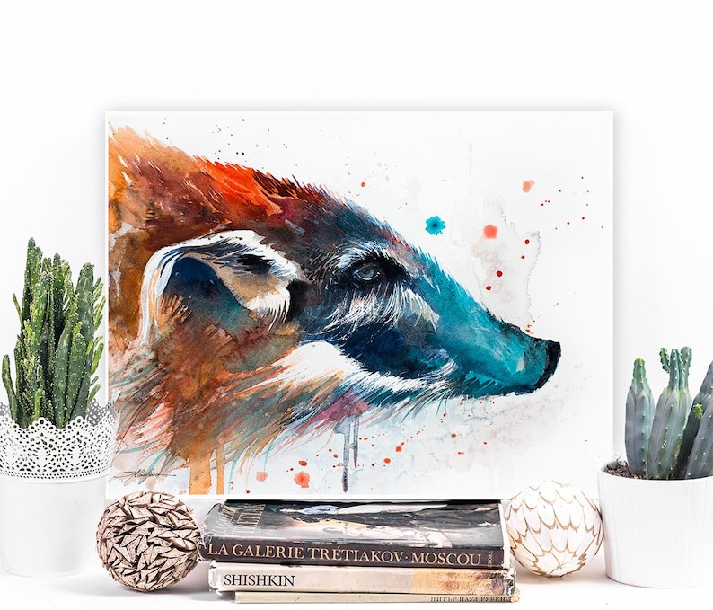 Red River Hog Watercolor Painting Print by Slaveika Aladjova, Pig, Wild ...