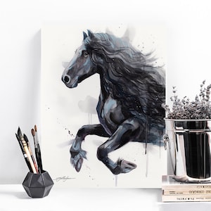 Friesian Horse watercolor painting print by Slaveika Aladjova, animal art, illustration,wall art, home decor, wildlife, gift, Giclee Print