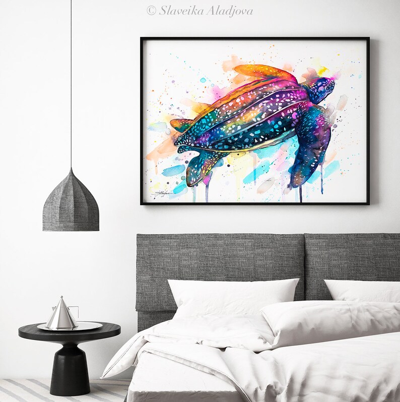 Leatherback sea turtle watercolor painting print by Slaveika Aladjova, art,animal, illustration, Sea art, sea life art, home decor, Wall art image 4