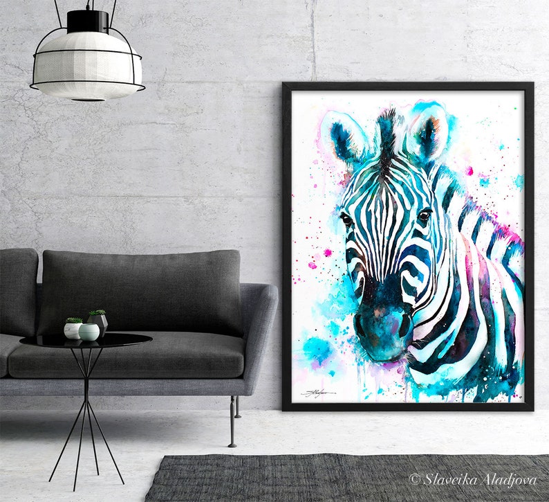 Blue Zebra watercolor painting print by Slaveika Aladjova | Etsy