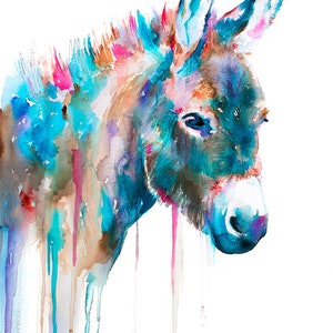 Donkey Watercolor Painting Print by Slaveika Aladjova, Animal Art ...