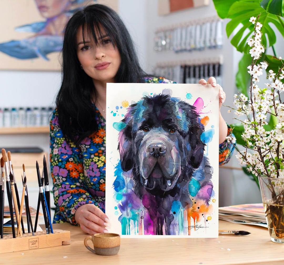 Newfoundland Dog Limited Edition Watercolor Art Print by Slaveika ...