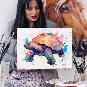 Giant tortoise, Galapagos Giant Tortoise watercolor painting print by Slaveika Aladjova, animal, illustration, home decor, Nursery, gift,