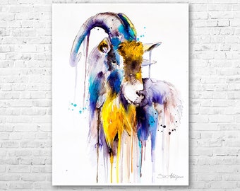 Goat 4 watercolor painting print by Slaveika Aladjova, art, animal, illustration, home decor, Nursery, gift, Wildlife, wall art