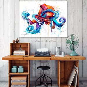 Octopus watercolor painting print by Slaveika Aladjova, art, animal, illustration, Sea art, sea life art, home decor, extra large print image 3