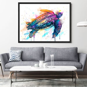 Leatherback sea turtle watercolor painting print by Slaveika Aladjova, art,animal, illustration, Sea art, sea life art, home decor, Wall art image 9