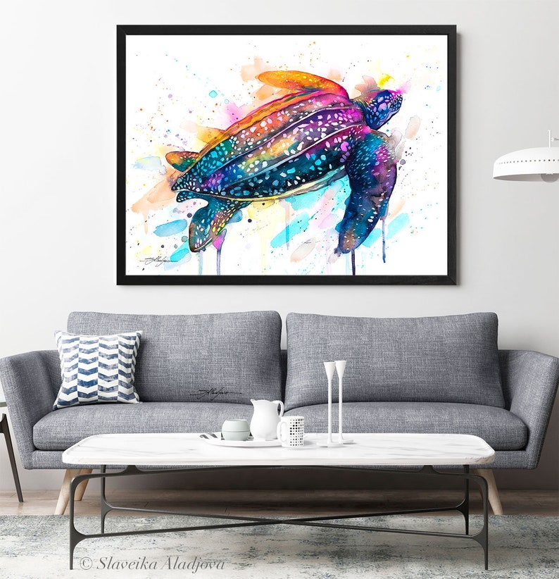 Leatherback sea turtle watercolor painting print by Slaveika Aladjova, art,animal, illustration, Sea art, sea life art, home decor, Wall art image 9