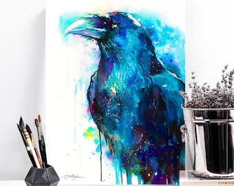 Raven watercolor  painting print by Slaveika Aladjova, art, animal, illustration, bird, home decor, wall art, gift, portrait,