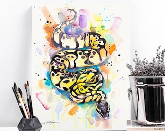 Pastel Ball Python Snake watercolor painting print by Slaveika Aladjova,art, animal, illustration, home decor, wall art, gift, portrait,
