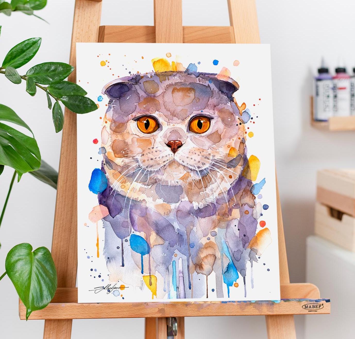 Scottish Fold Cat Limited Edition Watercolor Art Print by Slaveika