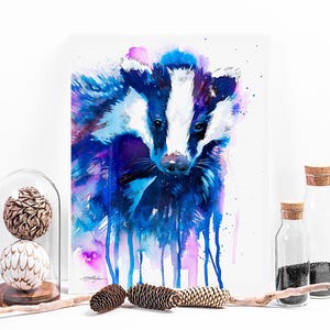 Badger watercolor painting print by Slaveika Aladjova, art, animal, illustration, home decor, Nursery, gift, Wildlife, wall art