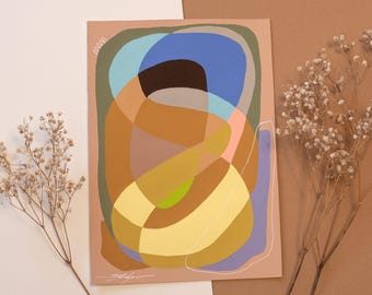 Original Abstract Watercolor Painting, Small Earth Tone Wall Art, One of a Kind Signed Artwork, Terracotta Boho Decor, Unique Gift