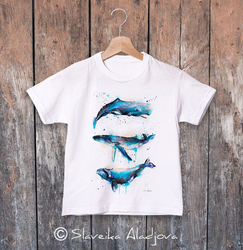 Whale Watercolor Kids T-shirt, Boys' Clothing, Girls' Clothing