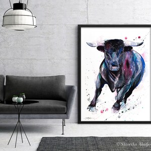 Black Bull Watercolor Painting Print by Slaveika Aladjova, Art, Animal ...