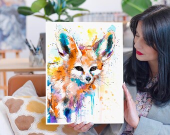 Fennec Fox watercolor painting print by Slaveika Aladjova, art, animal, illustration, home decor, Nursery, gift, Wildlife, wall art