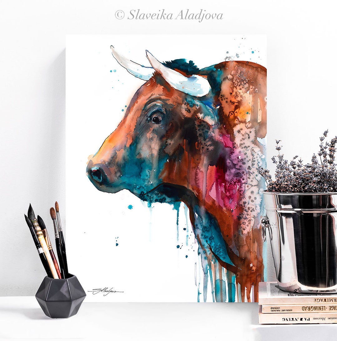 Brown Bull Watercolor Painting Print by Slaveika Aladjova - Etsy
