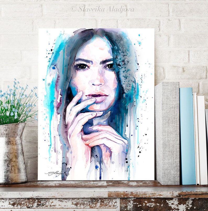 Blue Girl Watercolor Painting Print by Slaveika Aladjova - Etsy