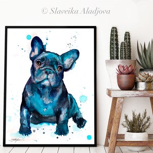 Black French Bulldog Baby watercolor painting print by Slaveika Aladjova, art, animal, illustration, home decor, gift, Contemporary, dog art image 5