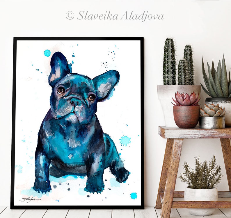 Black French Bulldog Baby watercolor painting print by Slaveika Aladjova, art, animal, illustration, home decor, gift, Contemporary, dog art image 5