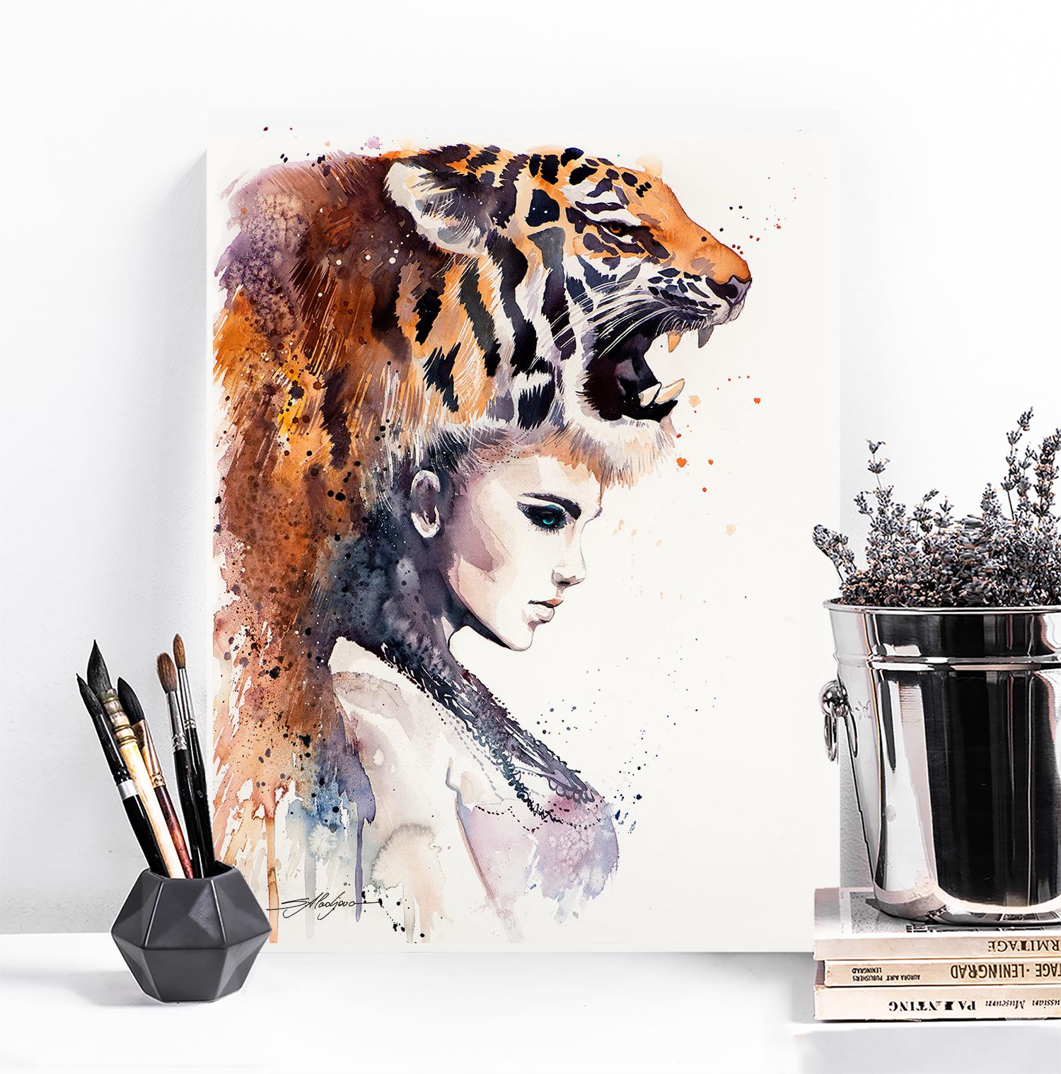 Tiger Girl Limited Edition Watercolor Art Print by Slaveika Aladjova ...