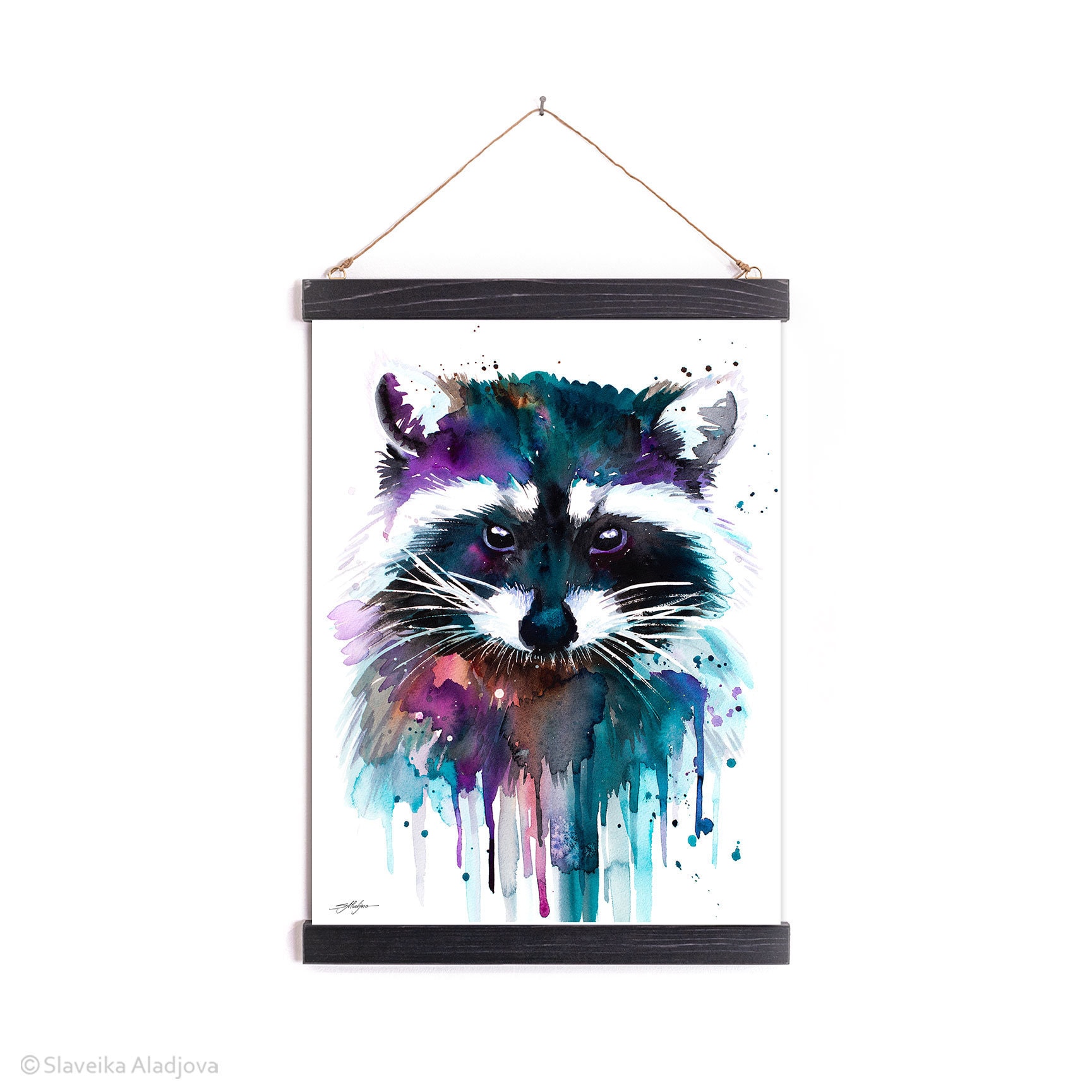 Raccoon Watercolor Painting Framed, Wall Hanging print, Animal, Home Decor, Wall Art