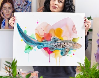 Zebra shark Limited Edition Watercolor Art Print by Slaveika Aladjova, animal, illustration, Sea art, sea life art, home decor, Wall art