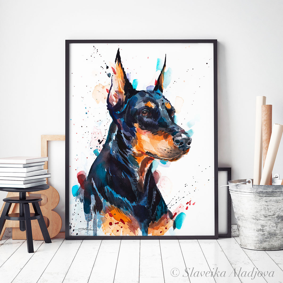 ドーベルマン 絵画 油彩画　オリジナル　原画 il_fullxfull.1892151403_4e3f.jpg